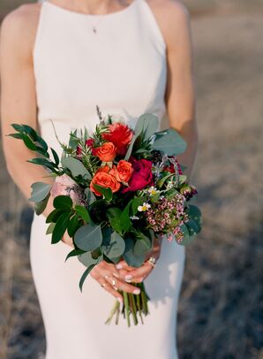 Bright Red Wildflowers With Greenery