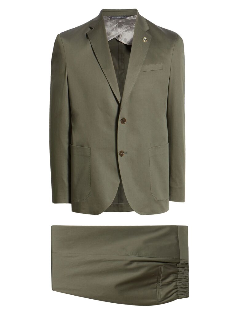 Ted Baker London olive green black-tie optional suit for winter weddings