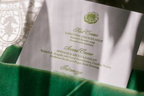 Formal Green Letterpress Menu Cards