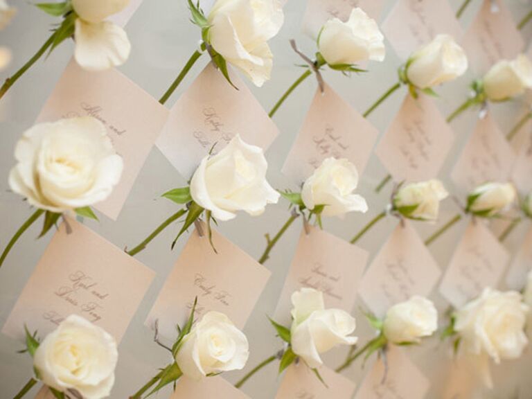 White rose escort card display