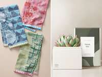 Colorful dish towels and succulent for engagement party host gifts 