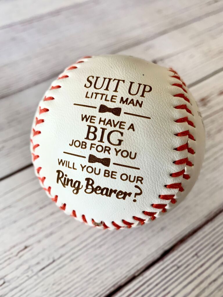 Suit Up Little Man We Have A Big Job For You baseball ring bearer proposal gift