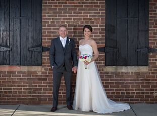 Sonia Balekdjian (32 and a Medicare operations manager) and Adam Wood (35 and a superintendent) added a pop of color to their classic aesthetic by wor