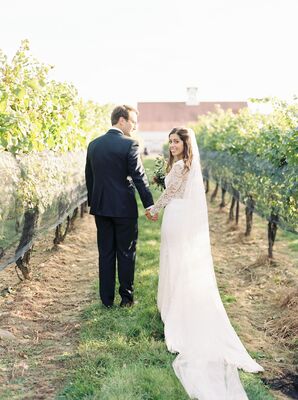 The Bride and Groom Posed for Photos in Vineyard Between the Wedding Ceremony and Reception