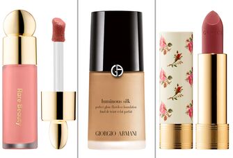 Collage of favorite wedding makeup products. 