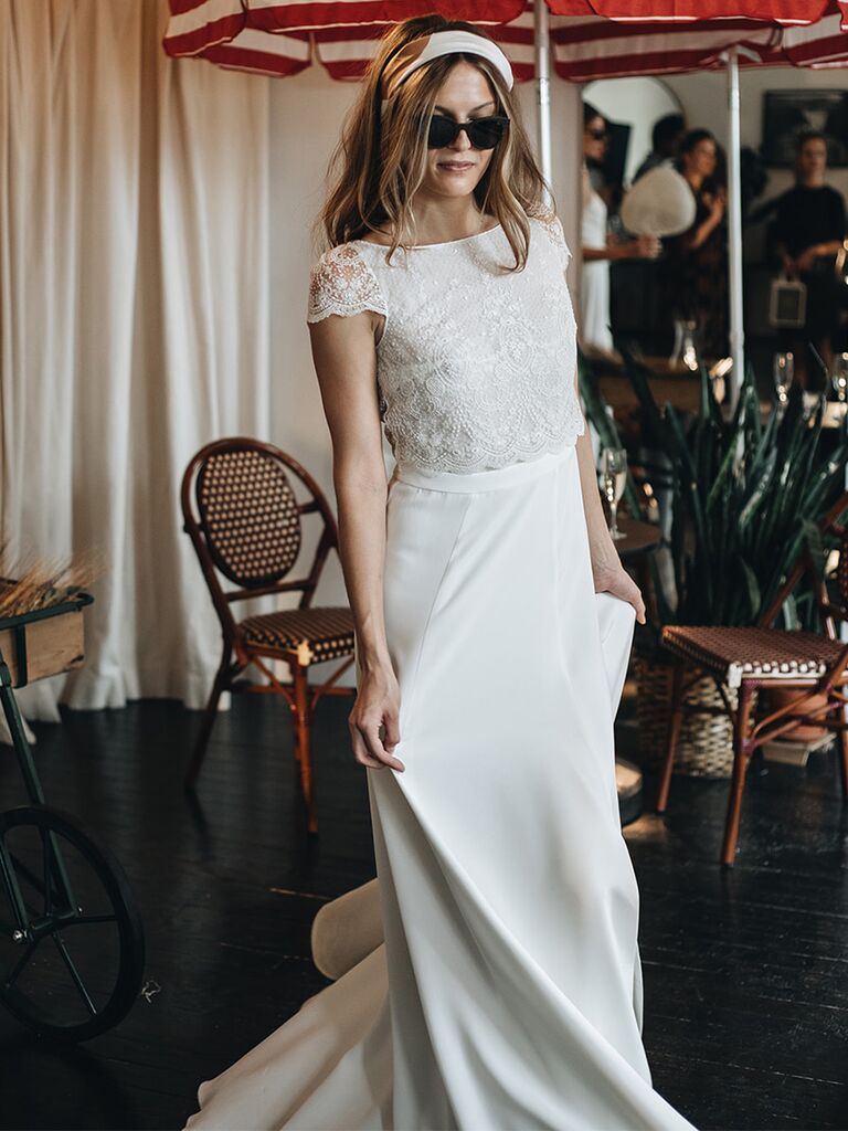 Laure de Sagazan wedding dress lace top silk skirt