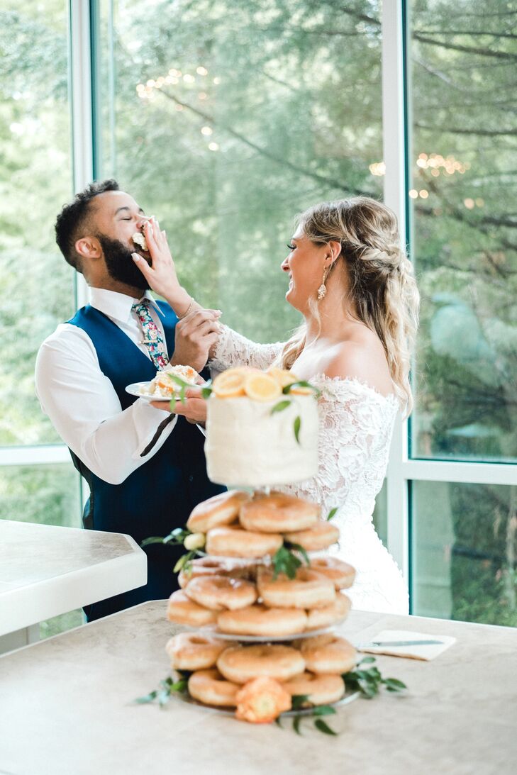Bride and Groom With Donuts in Lieu of Cake