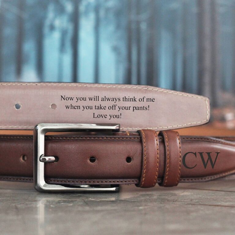 Engraved leather belt from Etsy
