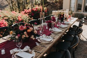Romantic Burgundy Farm Tables