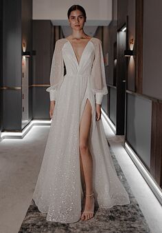 Olivia Bottega Sparkly Wedding Dress Ella With High Leg Slit A-Line Wedding Dress