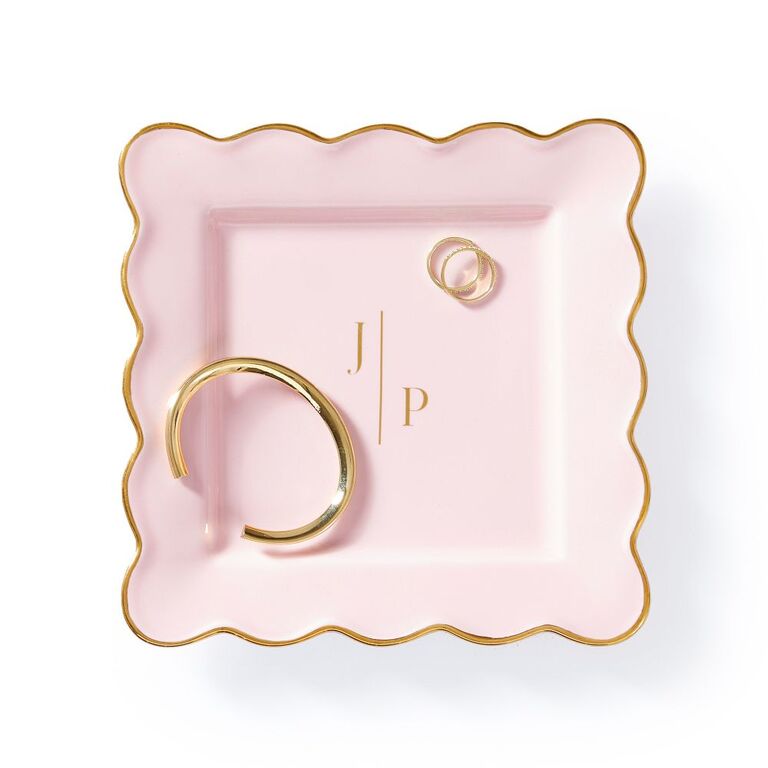 Light pink custom scalloped ceramic engagement ring dish