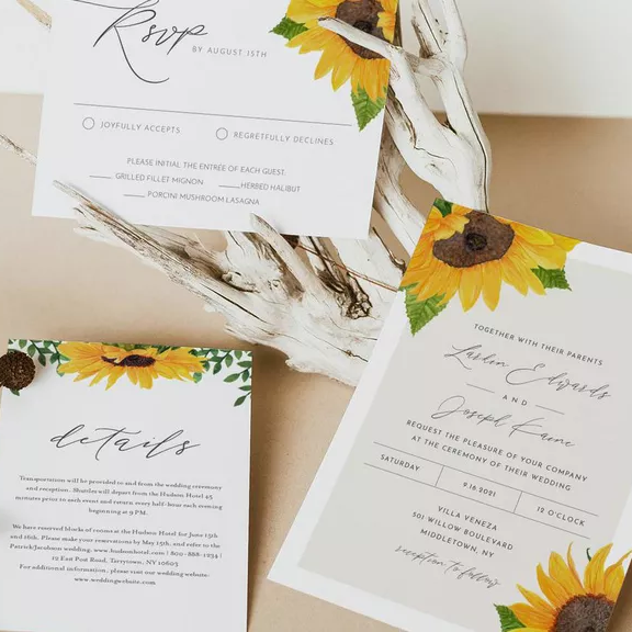 Sunflower wedding invitations downloadable wedding invites
