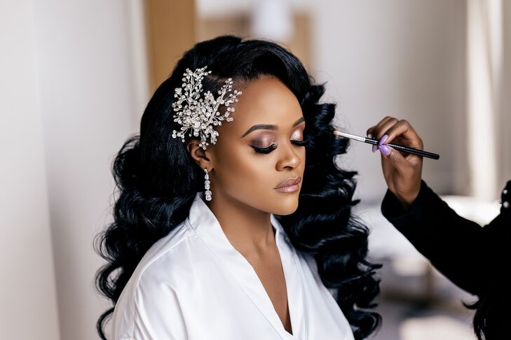Bride With Embellished Hair Comb Getting Ready for Wedding