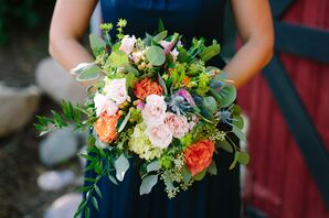 Colorful Carnation, Thistle and Eucalyptus Bouquet