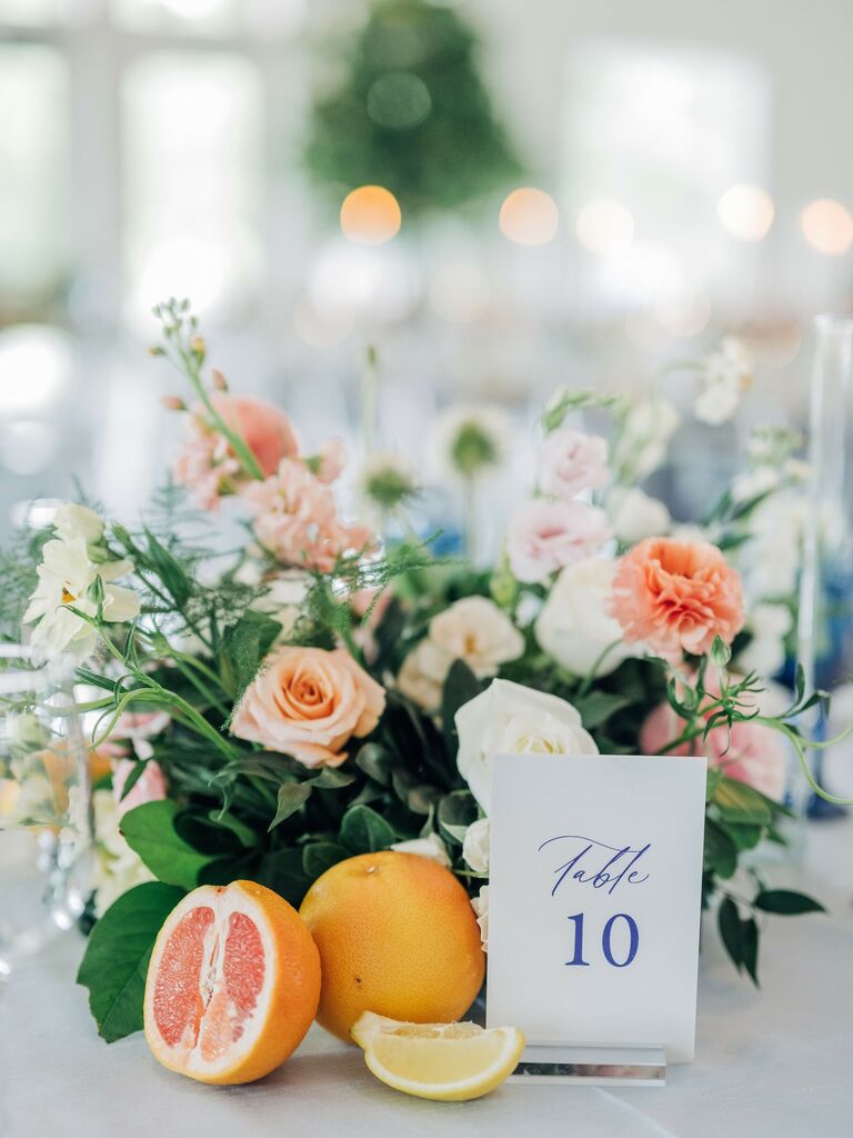 Citrus grapefruit roses table wedding centerpieces