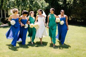 Emerald and Blue Bridesmaid Dresses