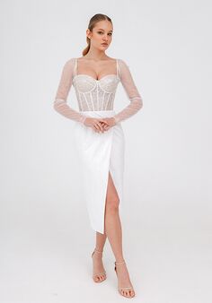 Olivia Bottega Sparkly Midi Wedding Dress Gemma with Long Sleeves Fit-and-Flare Wedding Dress
