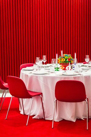 Red-and-White Wedding Reception Decor at the TWA Hotel in New York