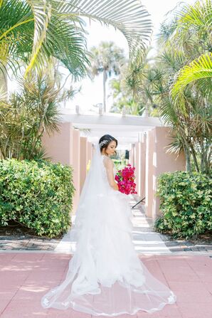 Bride Posing With Bougainvillea Bouquet at The Vinoy Renaissance in St. Petersburg, Florida