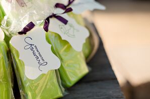 Wine Stopper Favor Wrapped in Green Paper