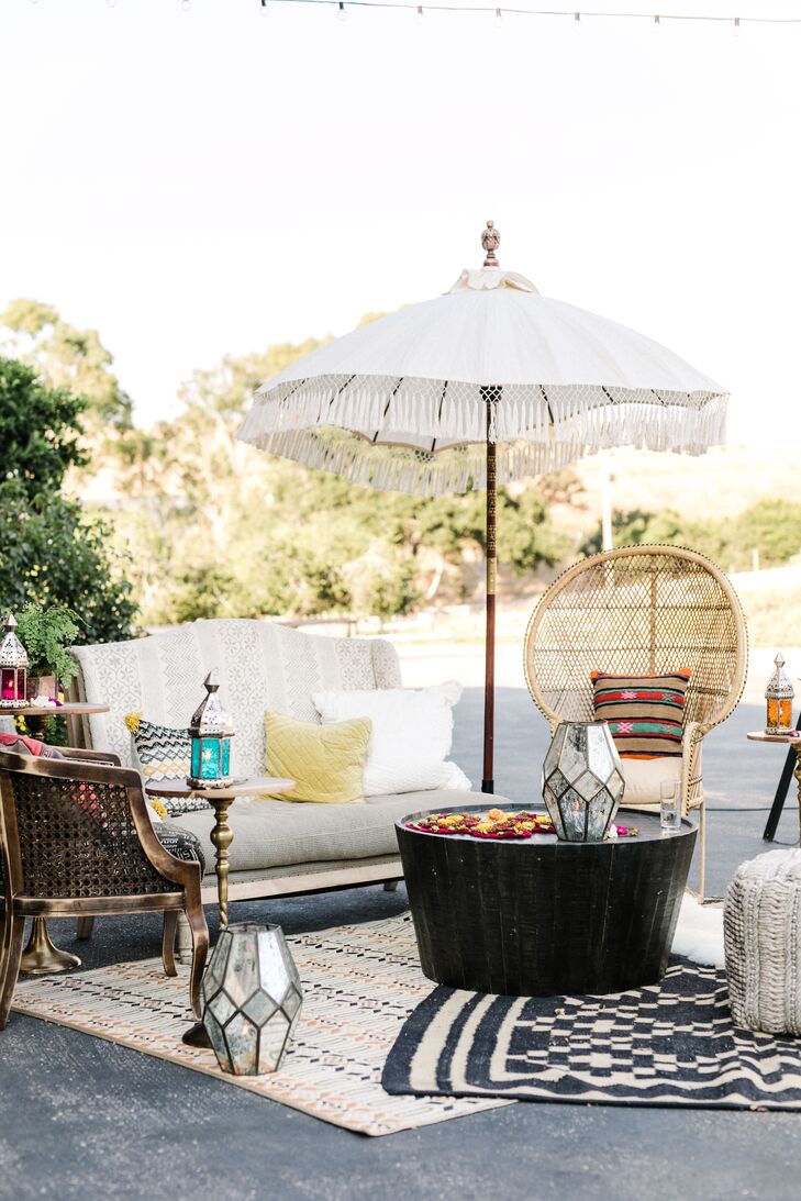 Boho Lounge Area with Mercury Glass and Moroccan Lanterns