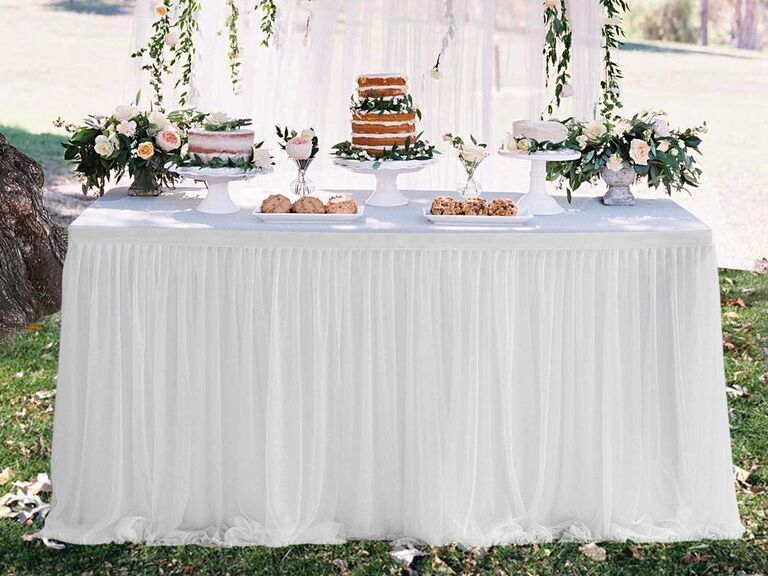 Suppromo 9-foot white tulle table skirt