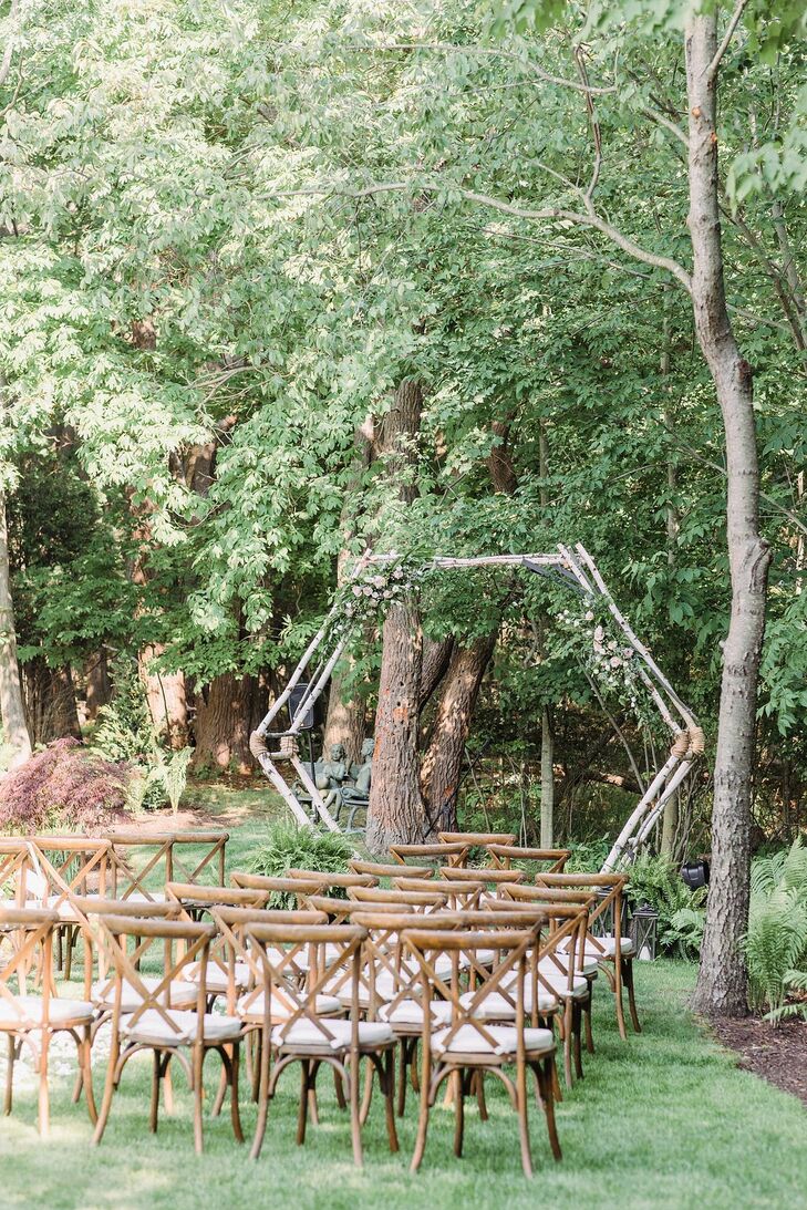 Hexagon Ceremony Altar Arch for Woodland Wedding in Saugatuck, Michigan