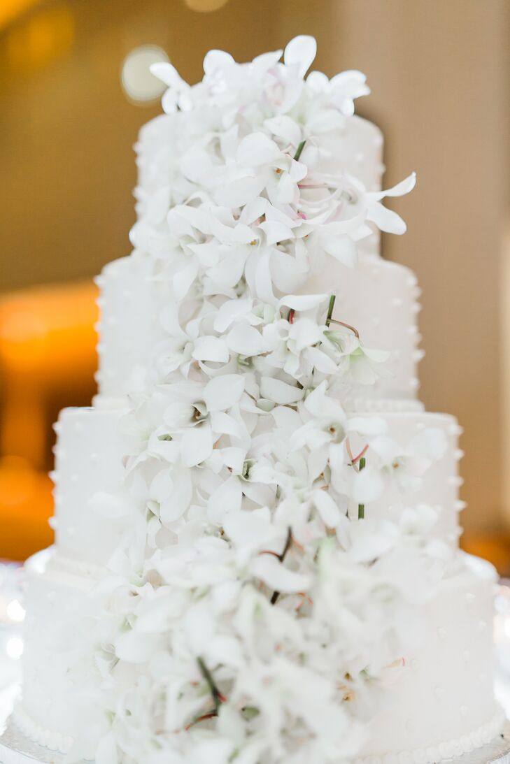 Buttercream Cake with Orchids and Dot Piping