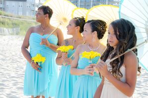 Aqua Bridesmaid Dresses and Yellow Bouquets