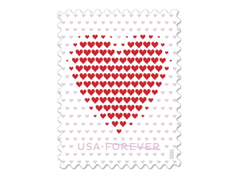 Red heart motif postage stamp