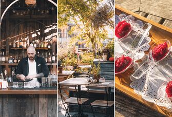 collage of pictures from Gallow Green at The McKittrick Hotel
