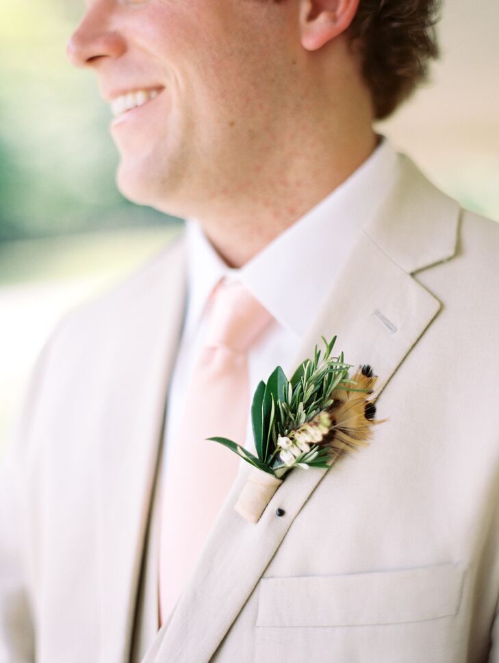 Pheasant Feather and Greenery Boutonniere