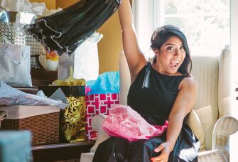 Bride opens bachelorette party lingerie gift
