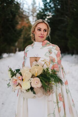 Bride at Whimsical Winter Wedding in the Snow in Michigan