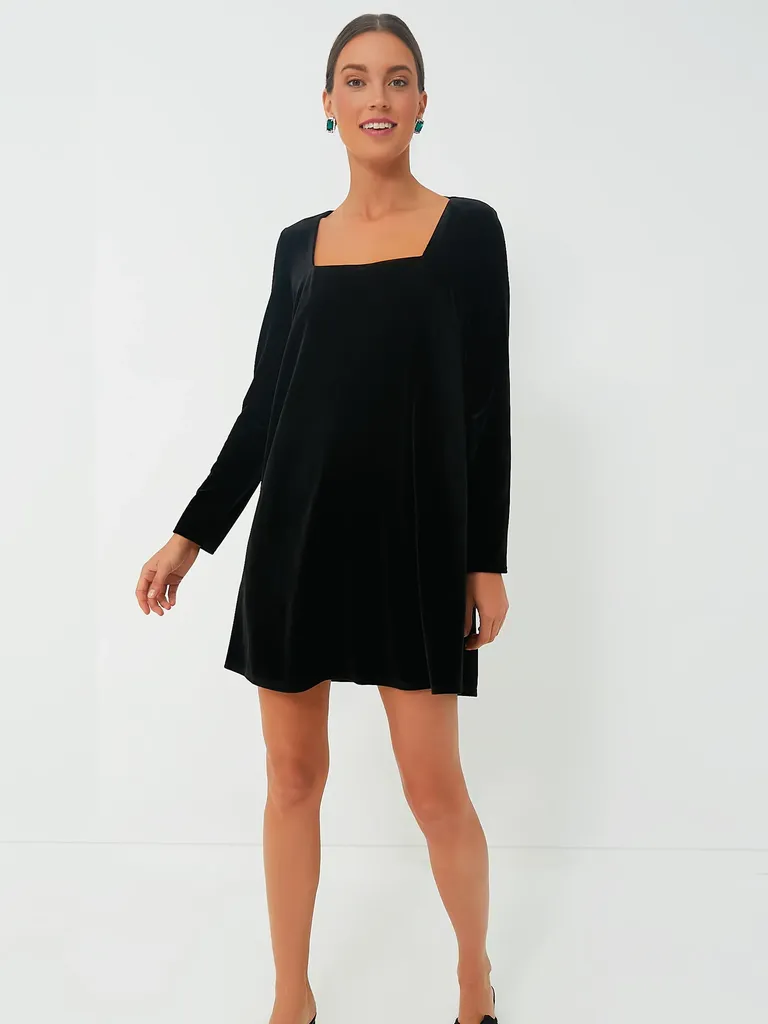 Long sleeve black velvet shift bridesmaid dress 