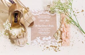 Blush Wedding Invitations and Gold Shoes
