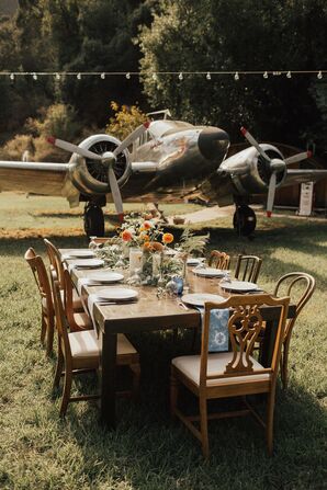 Rustic and Eclectic Wedding Reception With Vintage Army Airplane