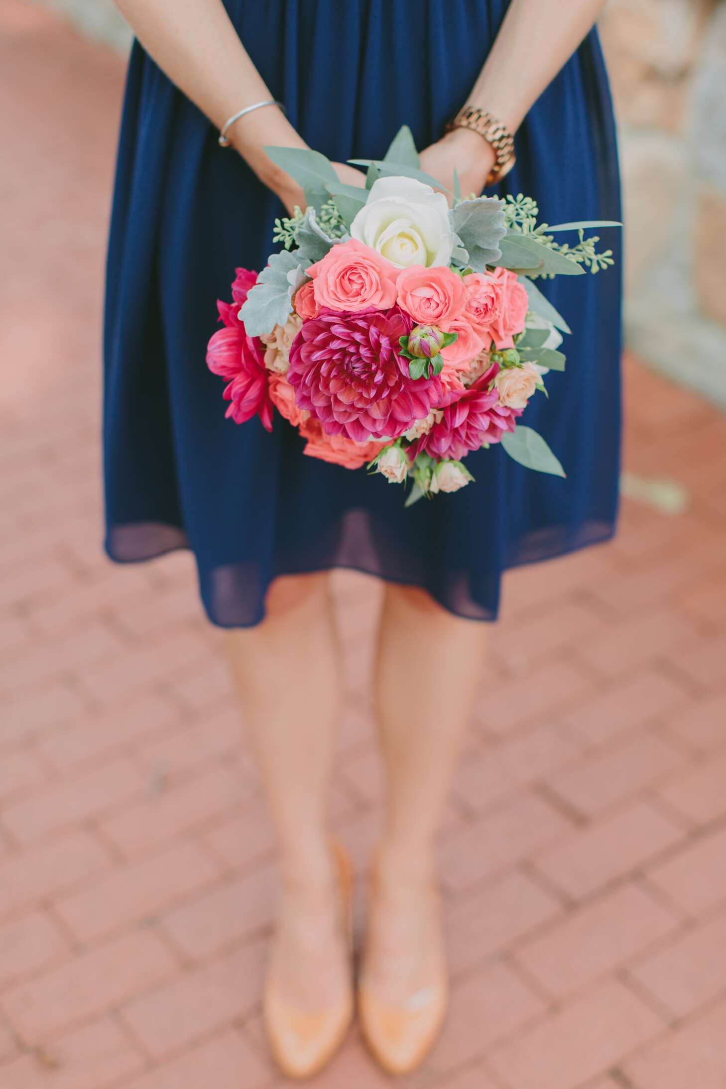 navy blue bridesmaid dresses with orange flowers Navy Blue & Burnt Orange Bridesmaid Bouquet  Rinlong Flower