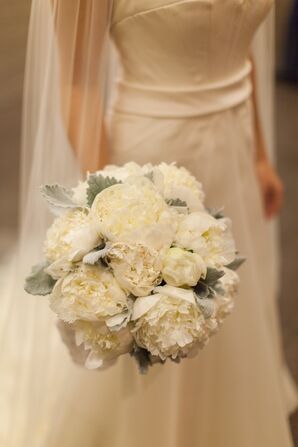Cream Peony and Dusty Miller Bridal Bouquet