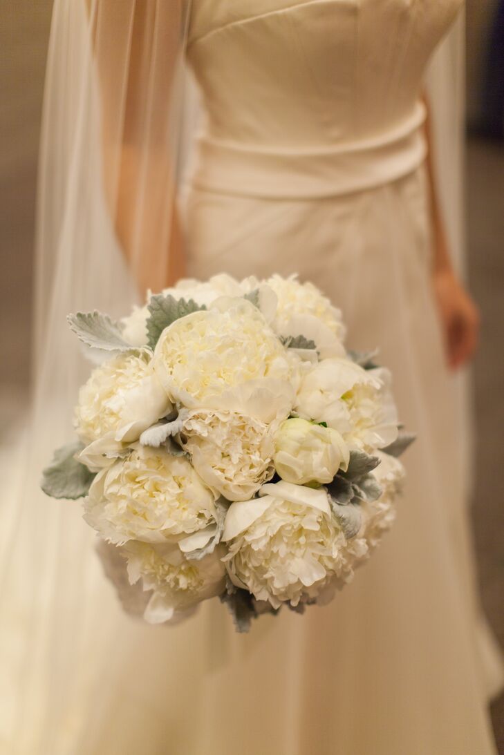 Leigh carried a bouquet made of cream peonies and dusty miller.