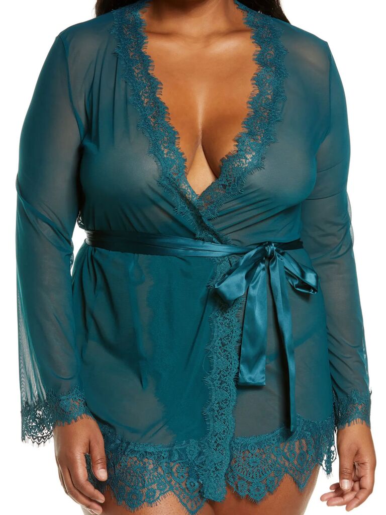 Teal sheer mesh honeymoon robe