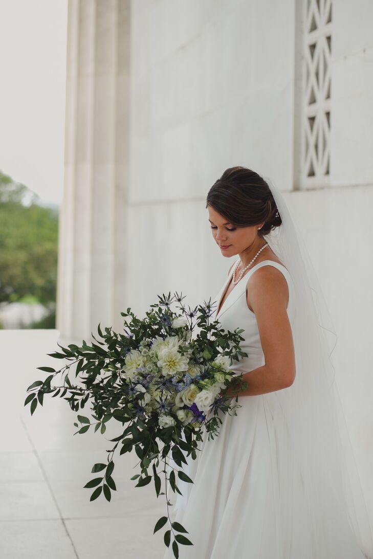 Bride Holding Greenery Bouquet at The Line Hotel in Washington, DC
