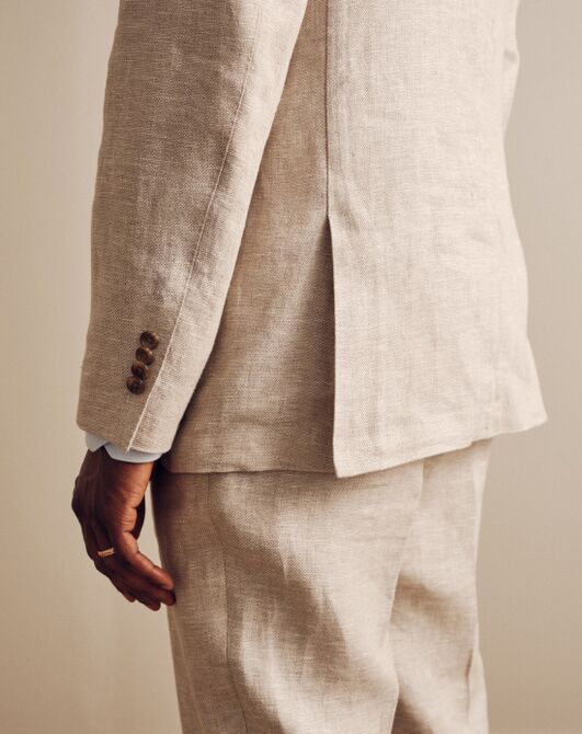 Tie Bar The Dearborn Linen Oatmeal Double Breasted Jacket Brown Tuxedo - 3