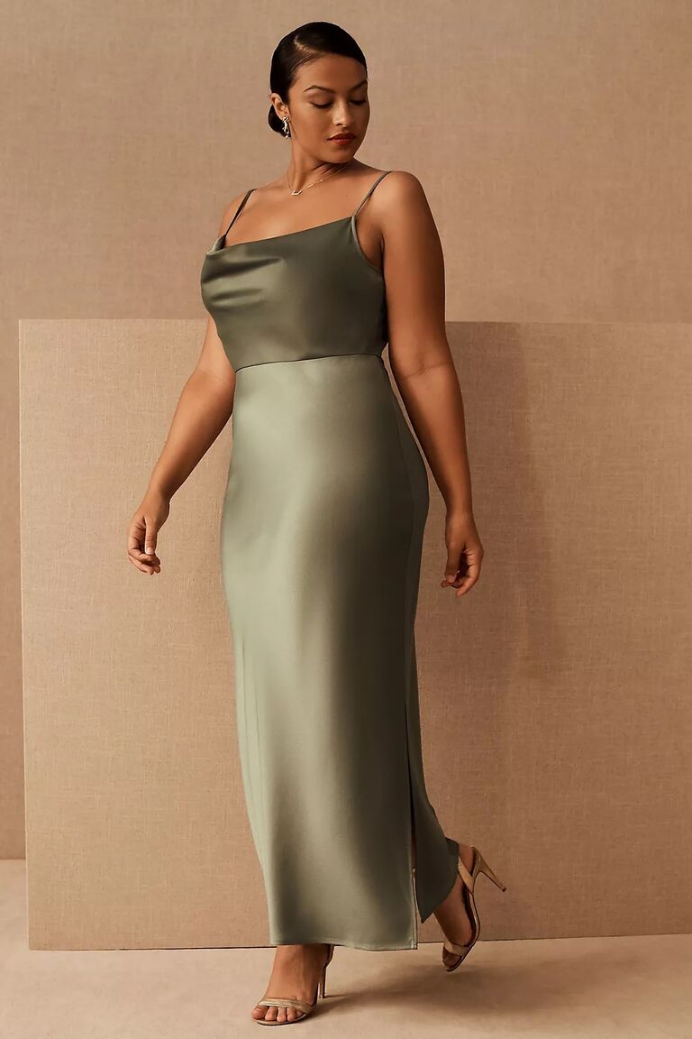 sage dress satin