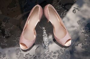 Sparkly Pink Peep Toe Heels