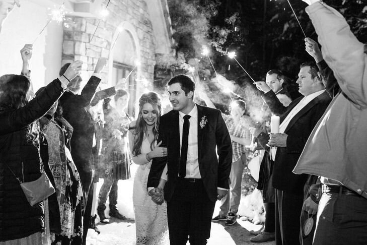 Classic Sparkler Send-Off from Winter Mountain Wedding at Ice Castles in Dillon, Colorado