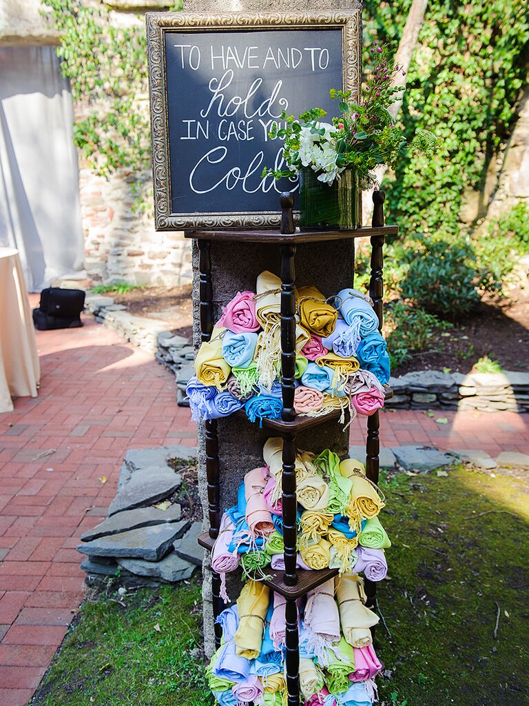 Chalkboard wedding favor sign for colorful scarf favors