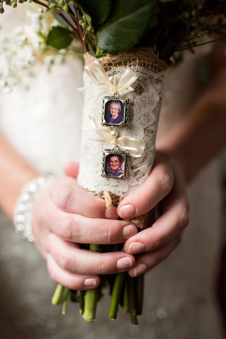 Family Photograph Bridal Bouquet Detail