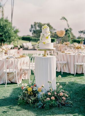 White Wedding Cake on White Pedestal