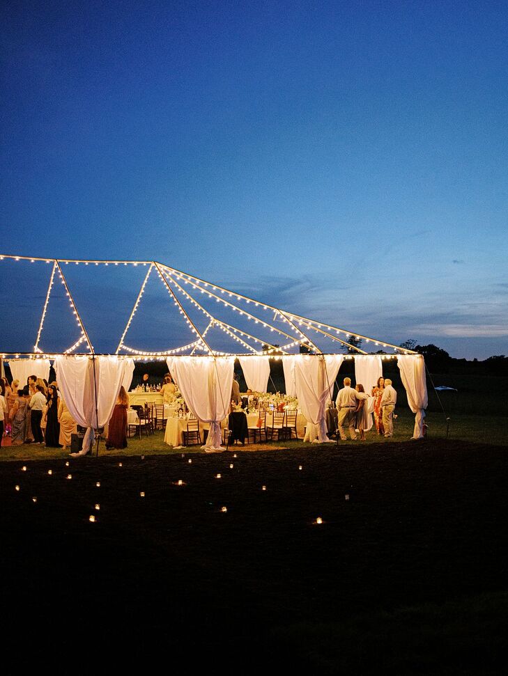 Sunset Photo of Wedding Tent With String Lights